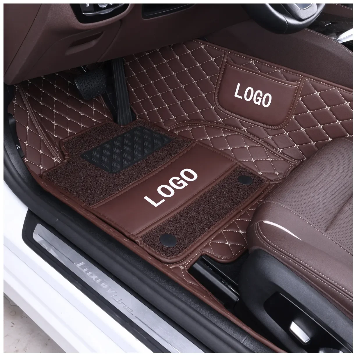 Custom Luxury PVC Car Mats Trunk Position Floor Mats for Toyota Honda Hyundai BMW Audi; Leather and Carpet Design