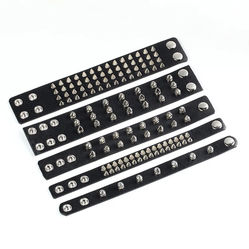 Wholesale Trendy Leather Wrist Band Spike Studded Leather Wristband Fashionable Punk Bracelet