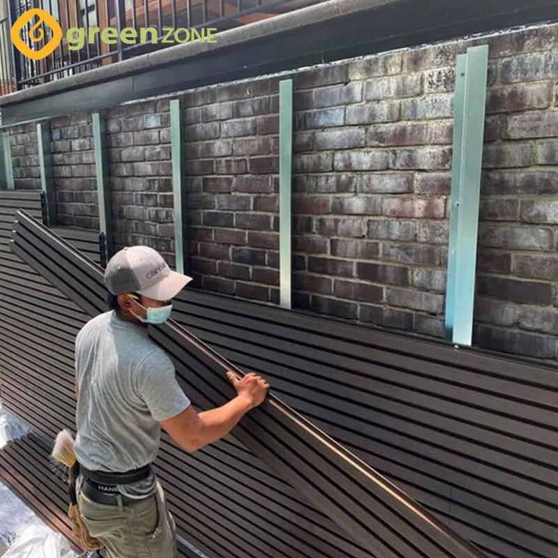 hollow panels outdoor 4m long black wood grain wpc fluted wall panel