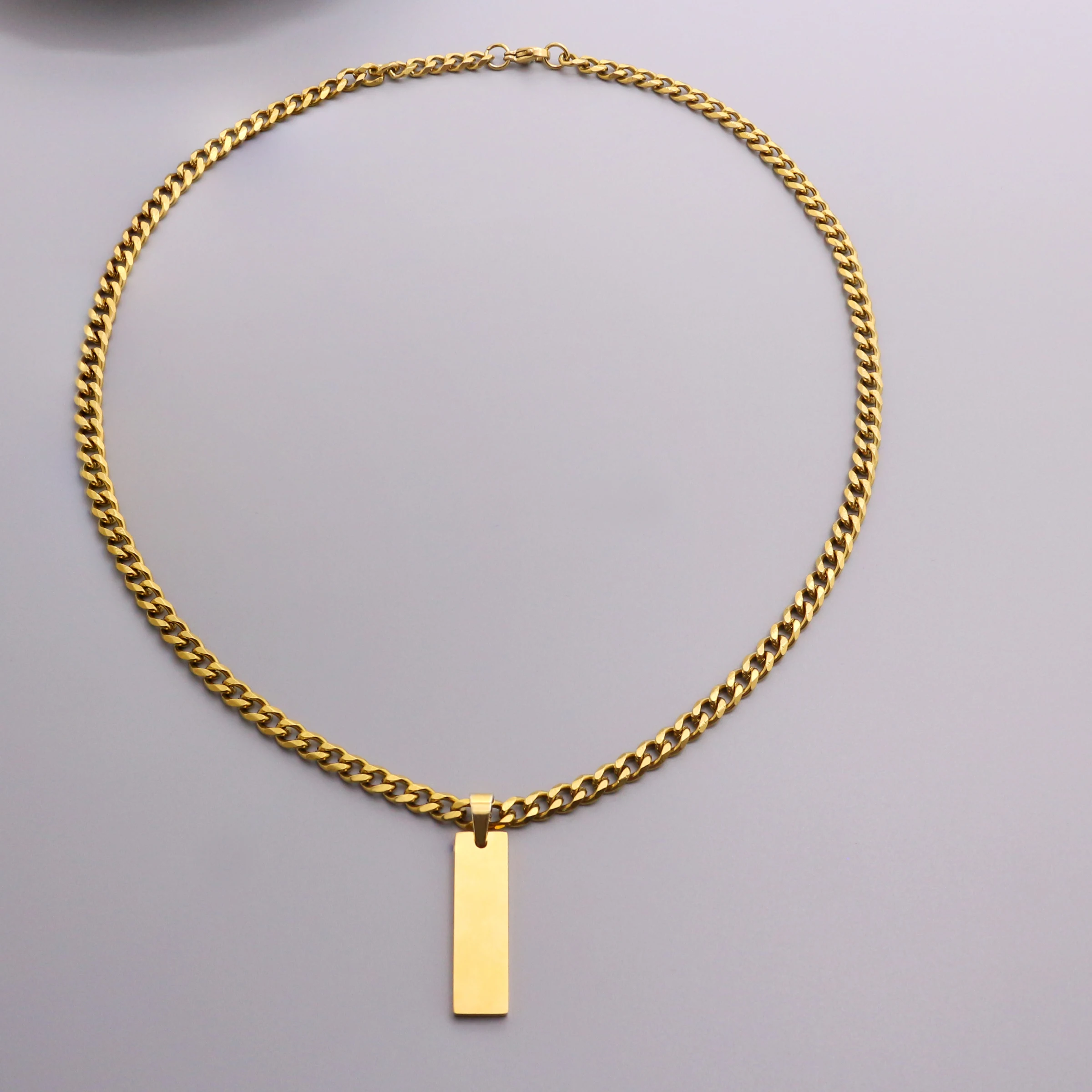 DIY Titanium Steel Long Pendant Necklace and Bracelet Set for Men Classic Style Stainless Steel Jewelry for Personal Engraving