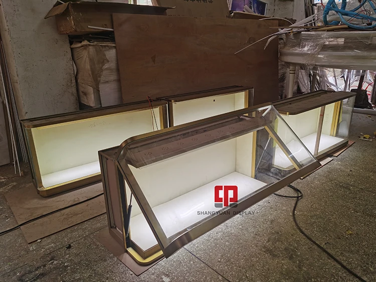 Custom High-End Jewelry Wall Display Cabinet Jewelry Store Metal Display furniture Glass Showcase Factory