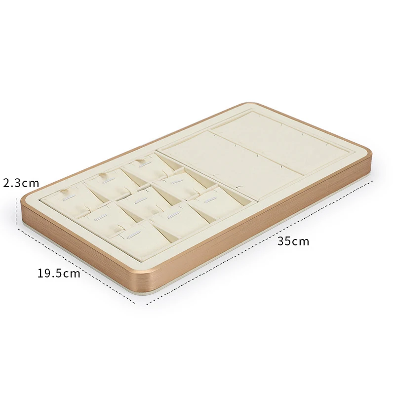 SUNDO High quality custom Microfiber material Jewellery Display Trays 16 slot metal logo printed Stackable Jewelry Tray