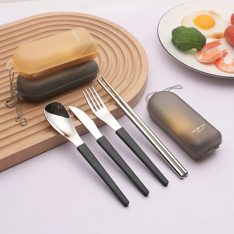 Patented new type Travel Flatware Set with Case Stainless Steel Tableware Set 4 piece Reusable Portable Utensils tableware
