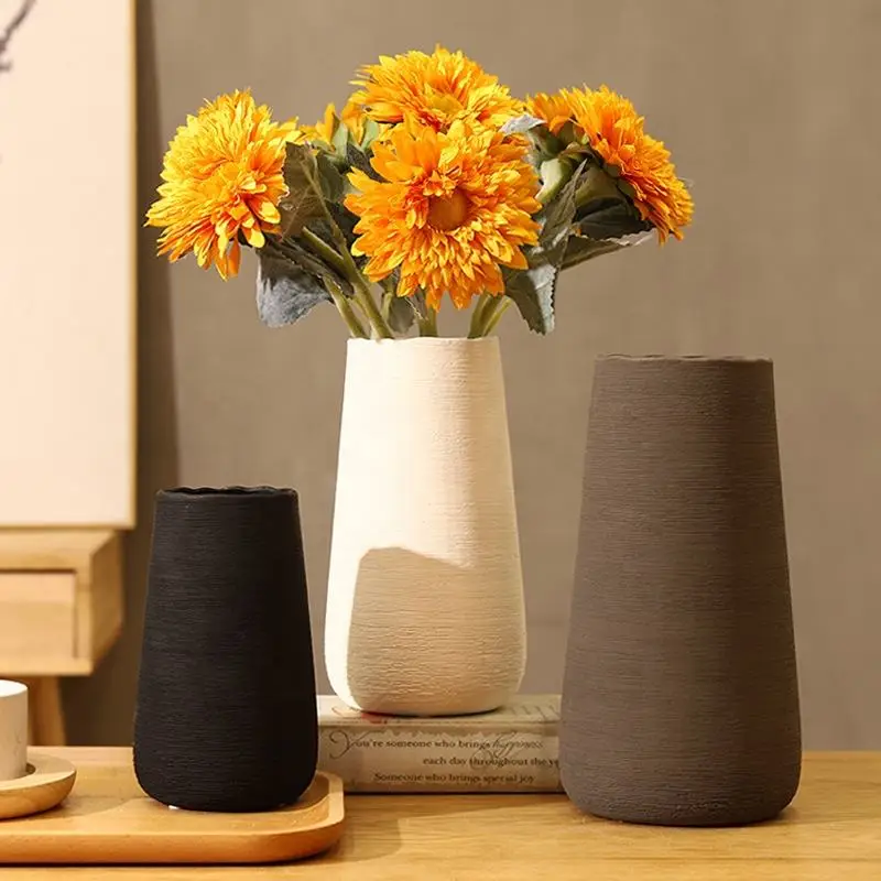 cheap modern brushed biscuit handmade ceramic vase pomegranate fruit sunflower floral Nordic home ceramic flower vase