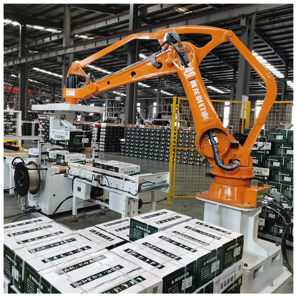 Focus Machinery Full Automatic Robot Hand Manipulator Heavy Case Bag Palletizing Machine for Carton Packing Line