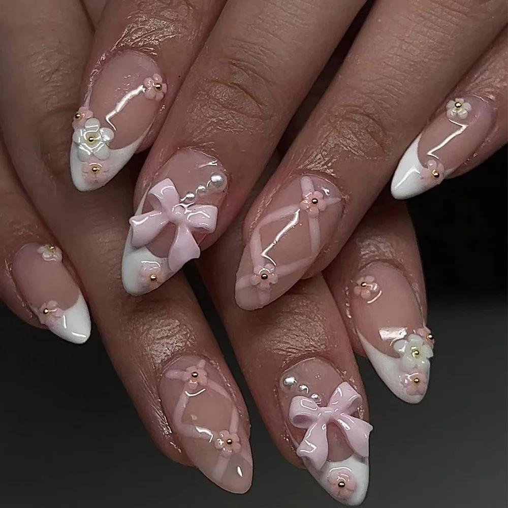 Custom Logo Artifincial Fingernails 24PCS Nails Gel Press On Wholesale Almond Acrylic Pressed On Nails With Design