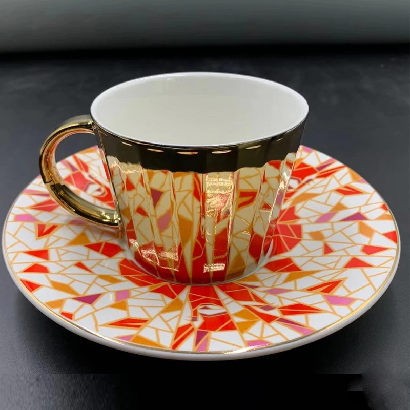 
Предмет звезды с позолоченным ободом керамическая чайная кофейная кружка тарелка набор чашек эспрессо зеркальные чашки и блюдца 