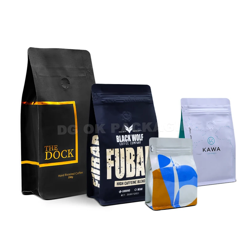 Custom Printed 250G Bolsas Para De Cafe Empty Coffee Bean Tea Packaging Pouch Flat Box Bottom Coffee Bag With Valve And Zipper
