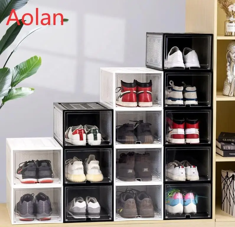 Plastic Sneaker Stackable Storage Transparent Boxes Drop Front Custom Acrylic Wholesale Magnetic Clear Shoe Box