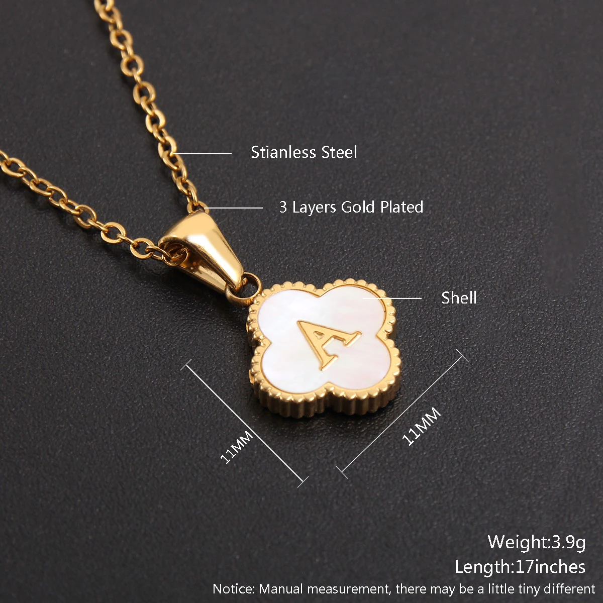 Concise Inital Alphabet Jewelry Stainless Steel Shell Four Leaf Clover 26 Letter Pendant Necklaces 18K Gold Plated Chain Choker