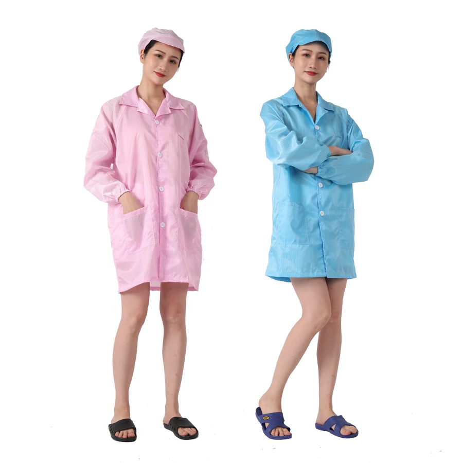 White/Blue cleanroom antistatic smock  esd garment 5mm stripe esd lab Coat