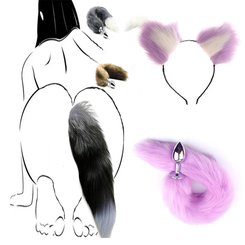 Erotic Toy Sex Anal Plug 2Pcs Wireless Cat Ears Stainless Steel Fox Tail Adult Anal Plugs Dilator For Woman