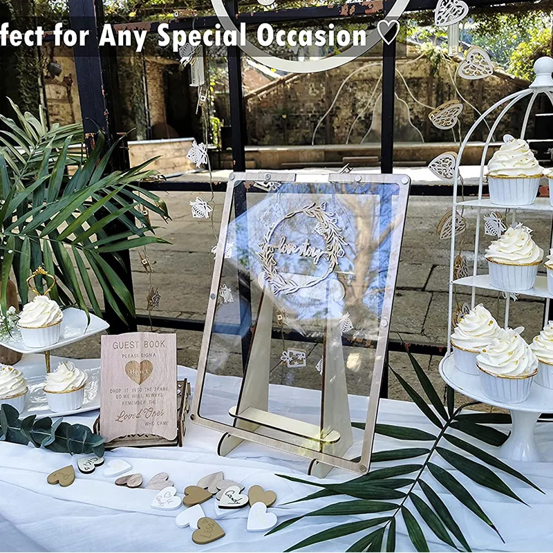 Amazon Popular Gift Wedding Supplies Acrylic Wedding Guest Book Heart Shape with Stand