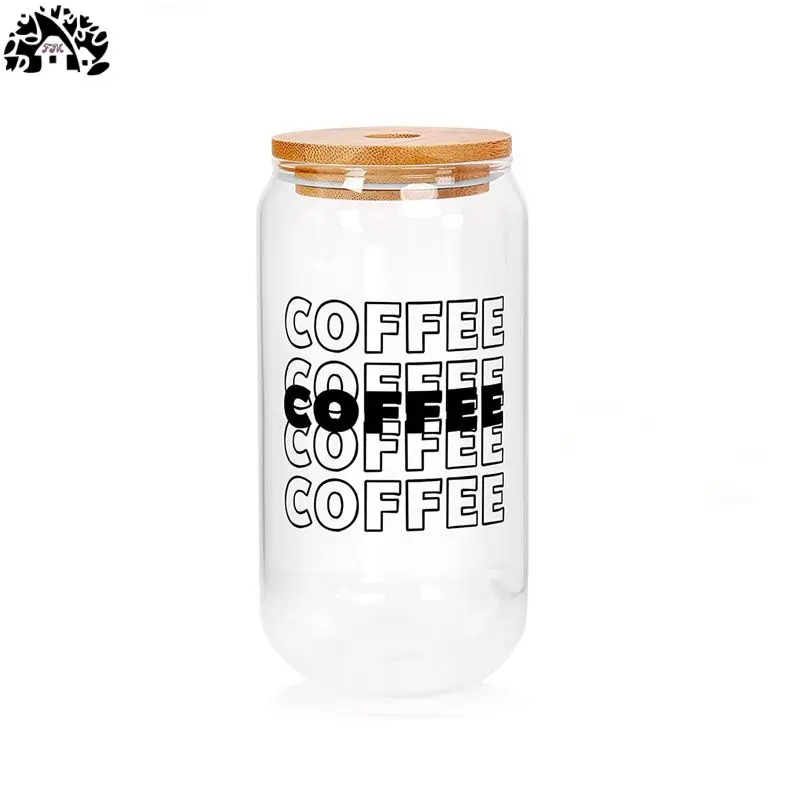 12oz High borosilicate glass bamboo lid single layer juice cup with straw clear glass cola cup large capacity single layer cup