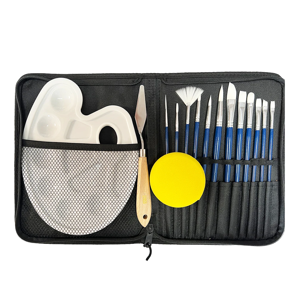 Haihui nylon hair Wood Handle Artist Paint Brush with palette and knife for oil painting high quality brush set