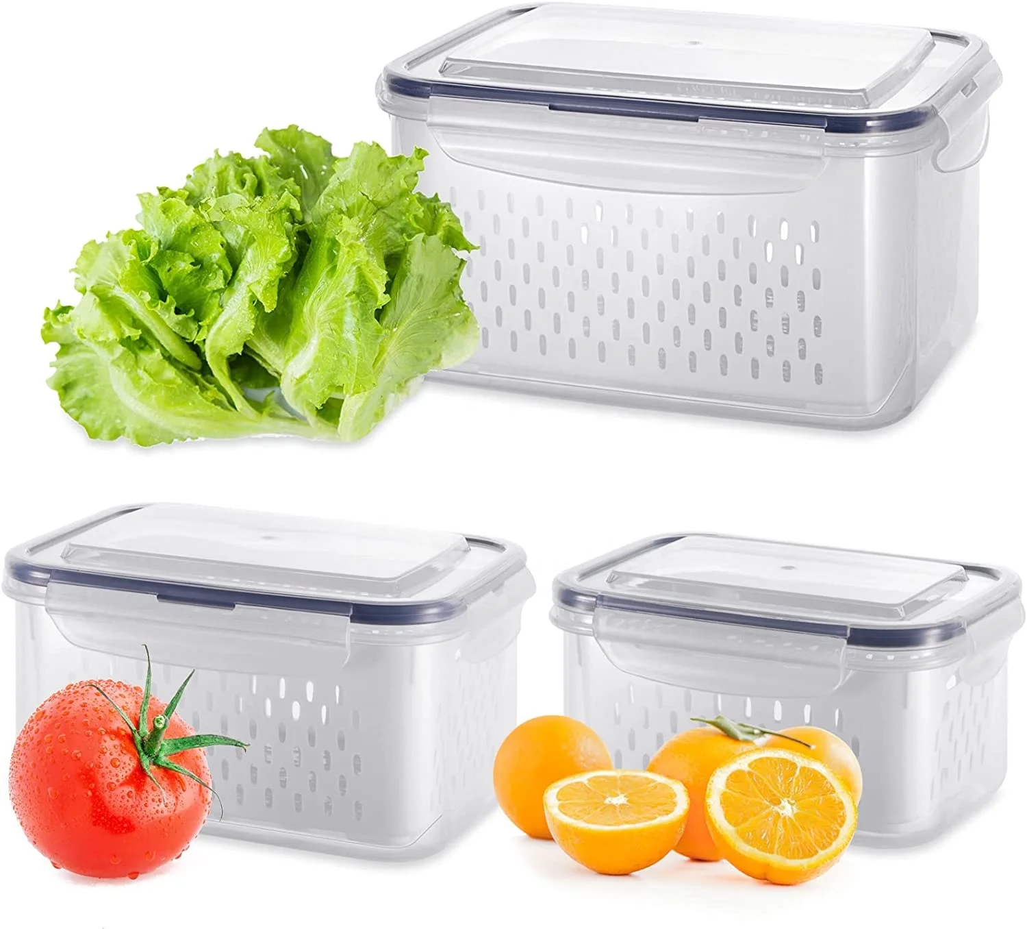 New Multifunctional Fruit Food Storage Container Airtight Lid Filterable Basket Refrigerator Organizer Fresh Fruits Canisters