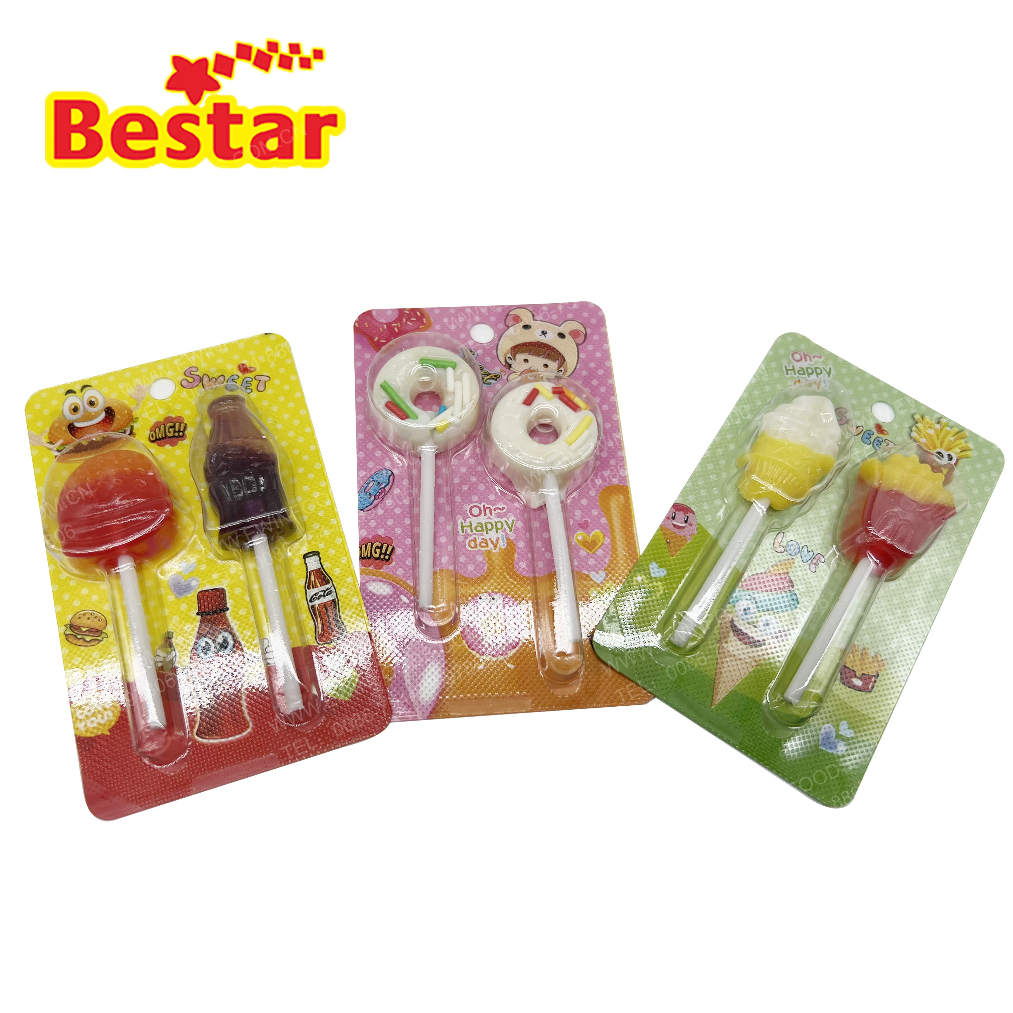 Fast food lollipop 2 types of candies cute pattern packaging sweet doughnut lollipop fruit flavor hard lollipop candy