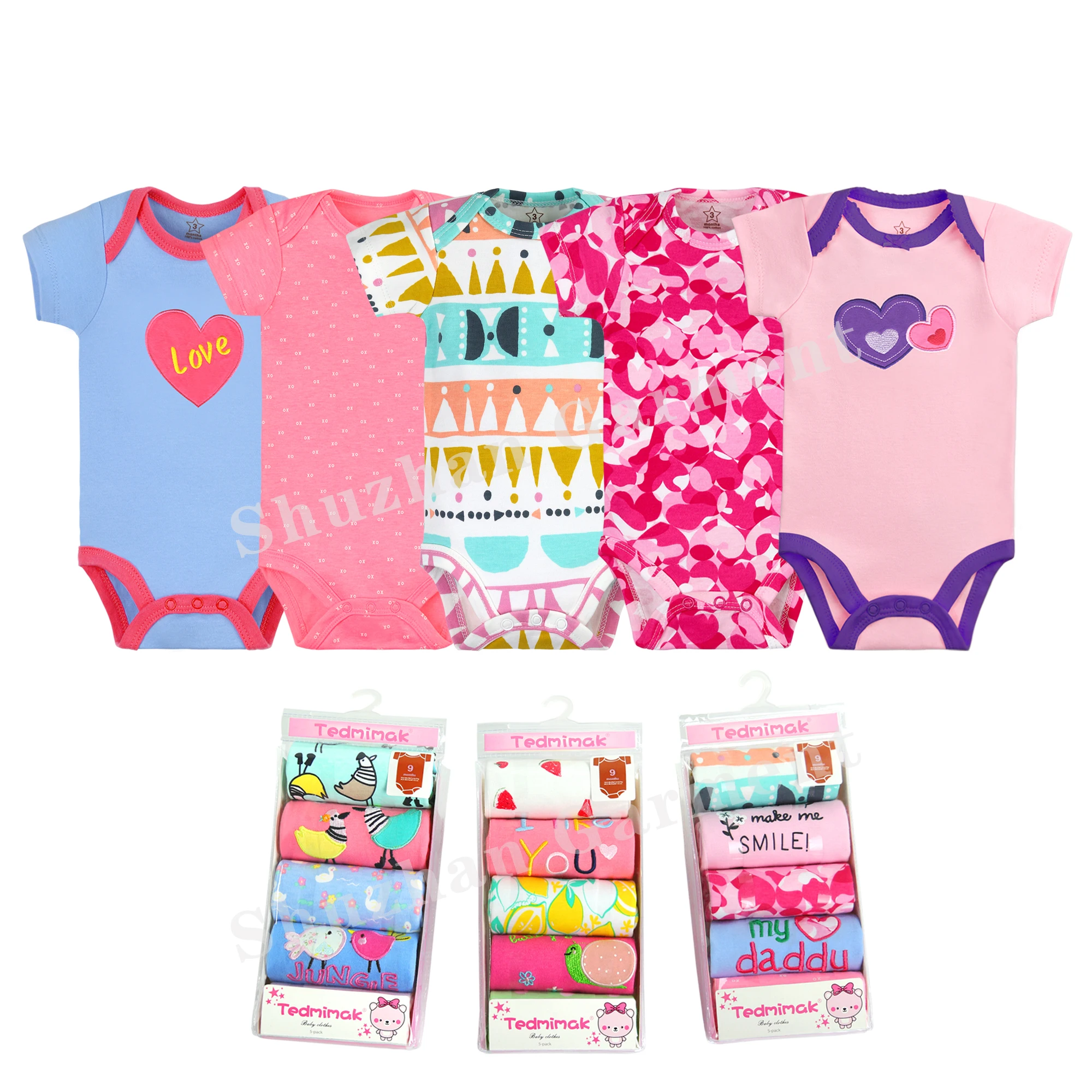 Wholesale 5PCS Per Bag New Born Infant Clothes Ribbed Cotton Ropa De Bebe Boy Girl Baby Bodysuit Baby Rompers