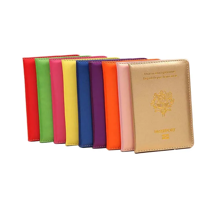2023 Wholesale France Passport Holder Cover Multi 8 Colors Gold Foiled Debossed Shinny Leather Passport Case PU Passport Holder