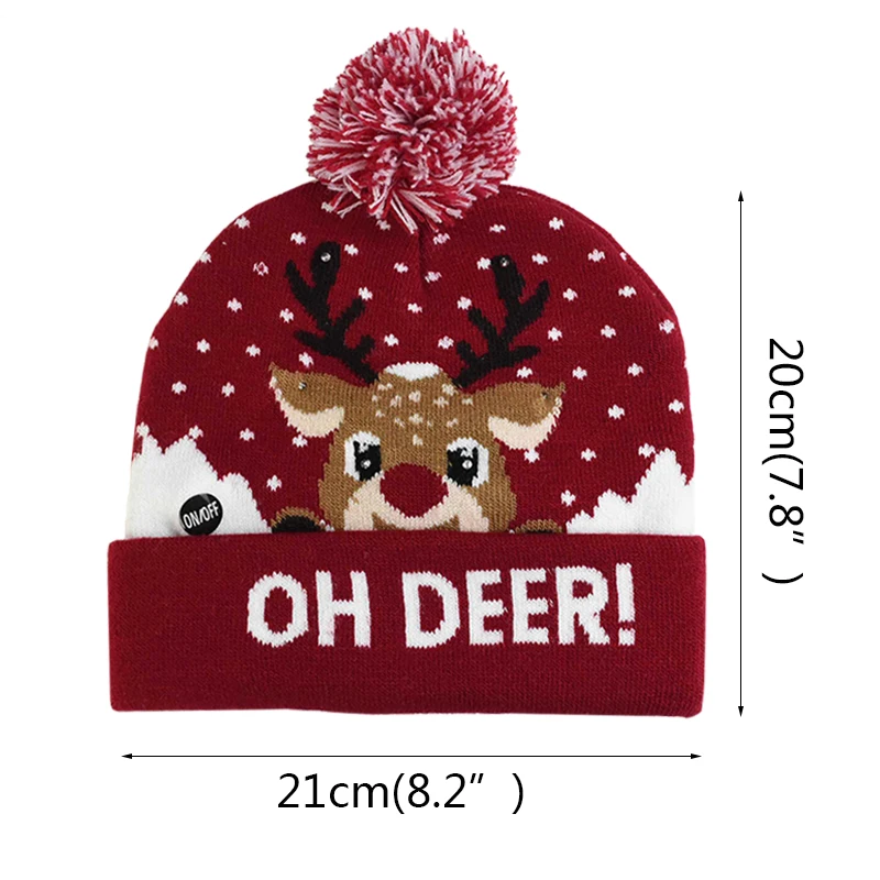 Oh Deer Christmas Decorations Fashionable Design Light Up Funny Party New Year Beanie Warm Hat Santa Claus Custom Logo
