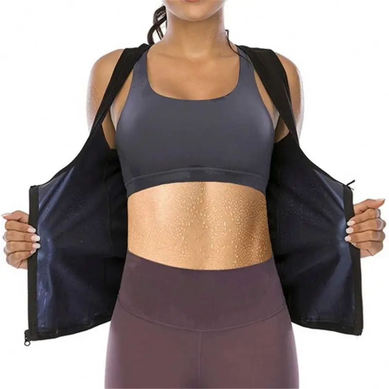 Women Sauna Sweat Vest Corset Waist Trainer Sauna Suit Tank Top Zipper Weight Loss Body Shaper Workout Shirt for Running sports