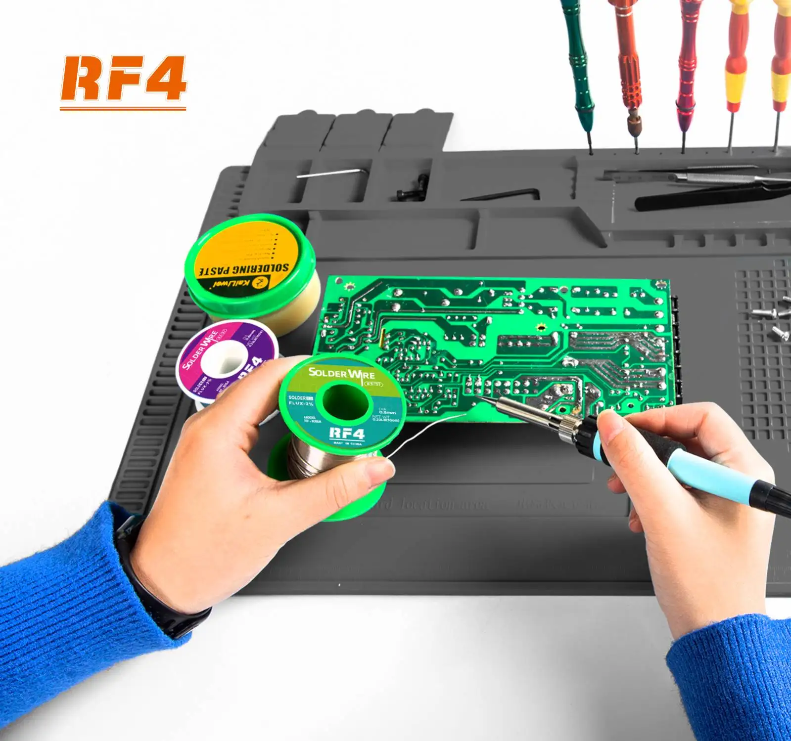 RF4 RF-PO11 Heat Insulation Silicone Pad 45x30cm 500 Degree Desk Maintenance Platform for PCB Welding Microscope Repair