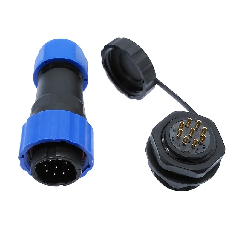 waterproof socket 1pin 2pin 3pin 4pin 5pin 6 7 9 10 12 14pin Waterproof connector SP20 Back Nut IP68 cable connector plug socket