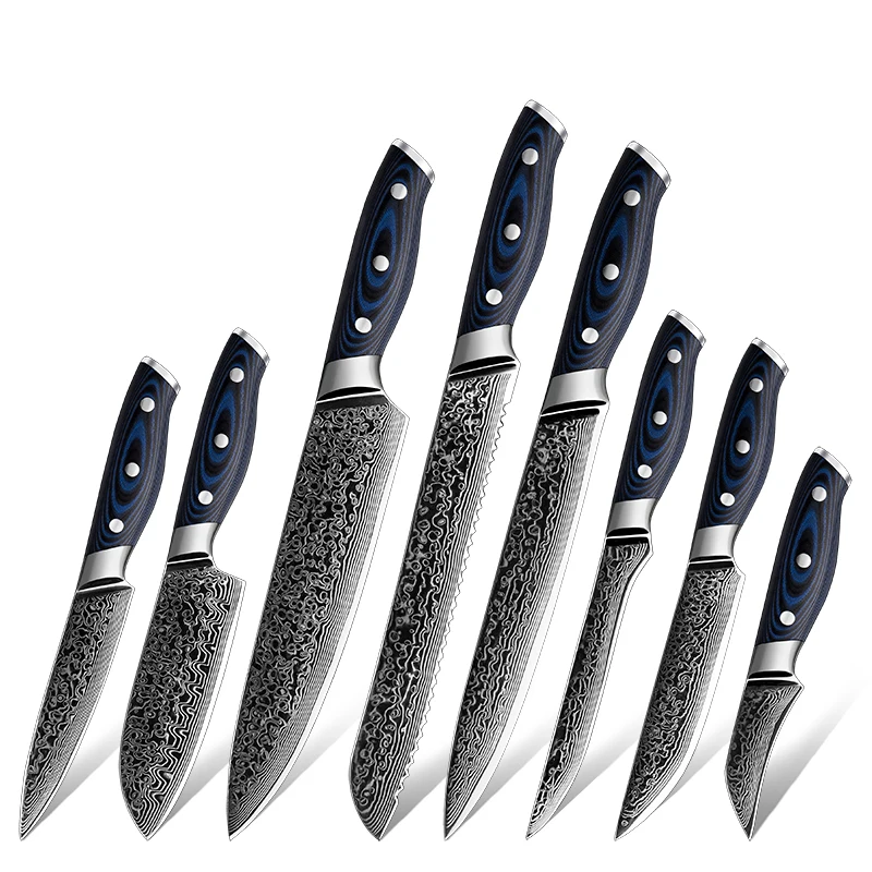 67 Layers Japanese Real Damascus Cutting Chef Santoku Nakiri Boning Paring Slaughter and Sharpening Rod AUS10 Kitchen