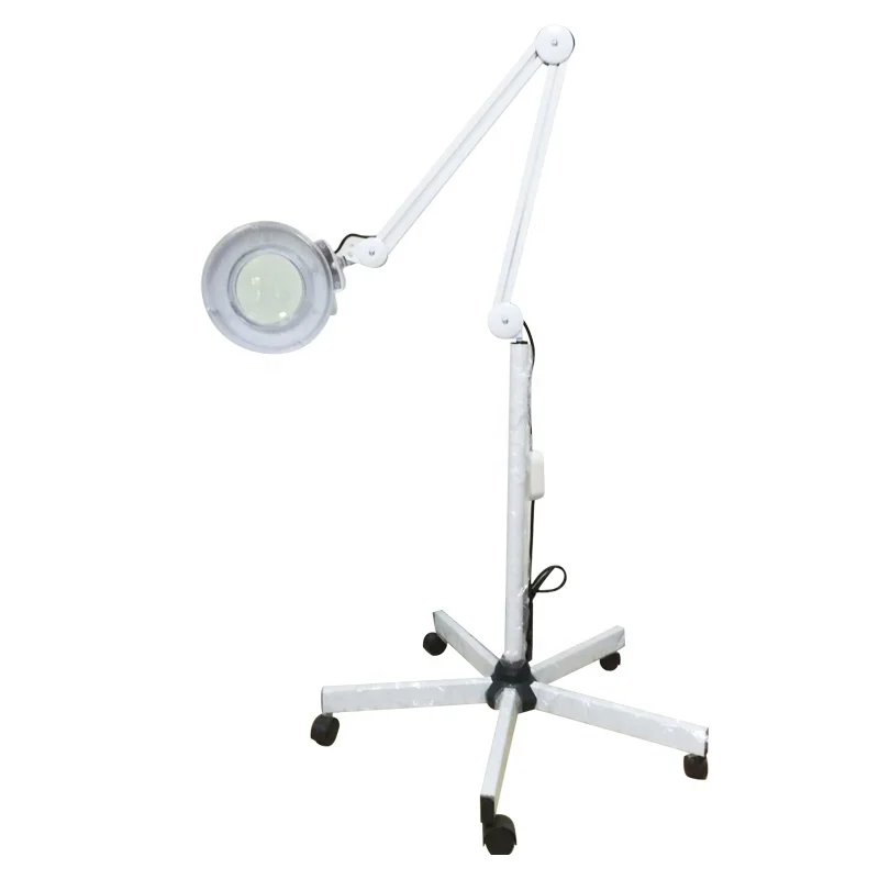High End Beauty Salon Equipment Adjustable Five Legged Led Floor Stand Lamp Magnifying Glass Cold Light