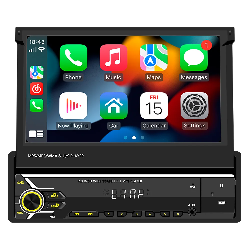 Factory supply 7inch foldable screen colorful lights 1 DIN car screen stereo with FM AM BT Camera intelligent car system
