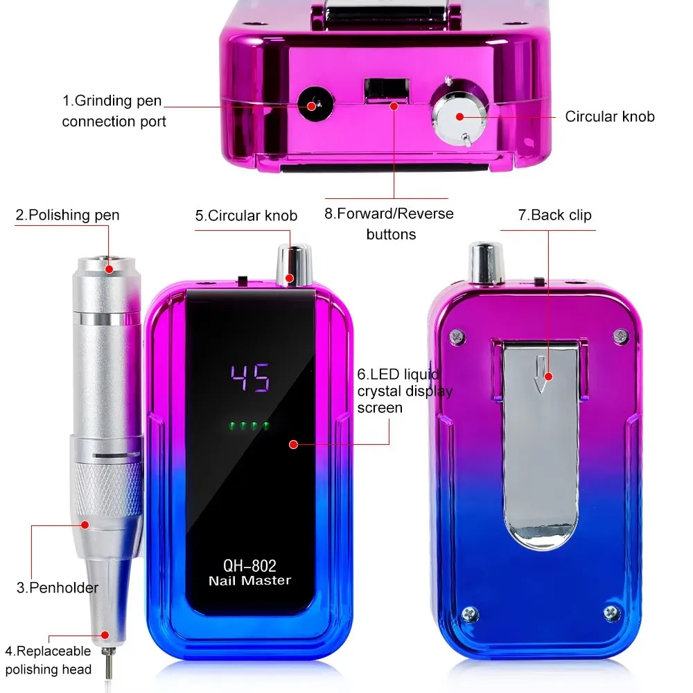 45000RPM Rechargeable Nail Drill Machine With USB Connector Nail Polish Remover Electric Drill Set Manicure Sander Low Noise