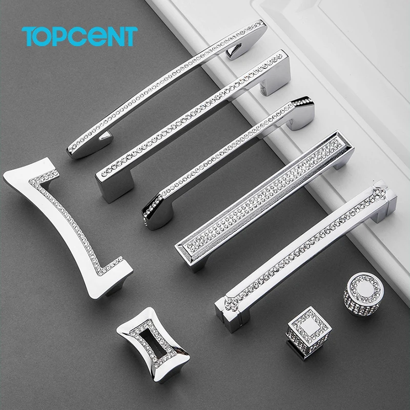 Роскошная ручка TOPCENT Crystal T Bar для выдвижного ящика черные металлические ручки мебели