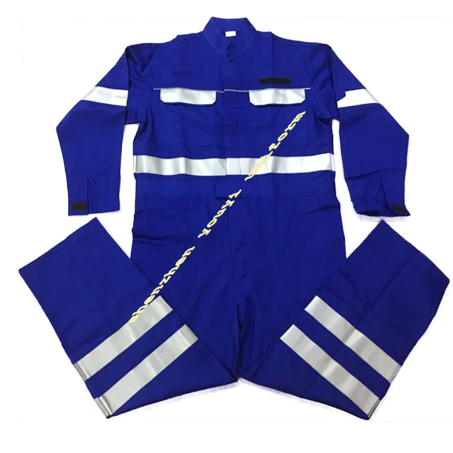 blue color 100 cotton safety flame resistant 3m reflective coverall with knee pad
