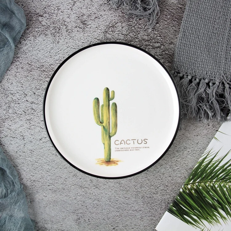 
8 inch creative ceramic plate pizza dessert steak spaghetti cactus black side plate 