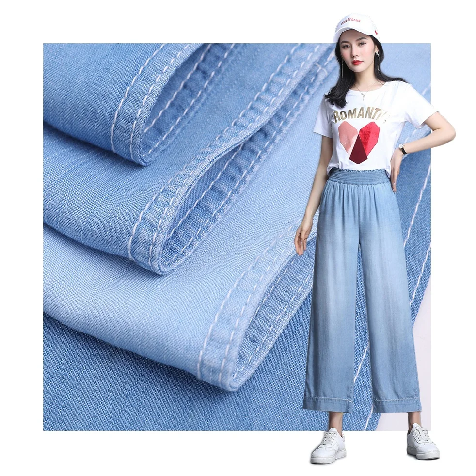 High quality Breathable lyocel jean fabric thin non-stretch 100% tentel 5oz soft denim fabric for jeans