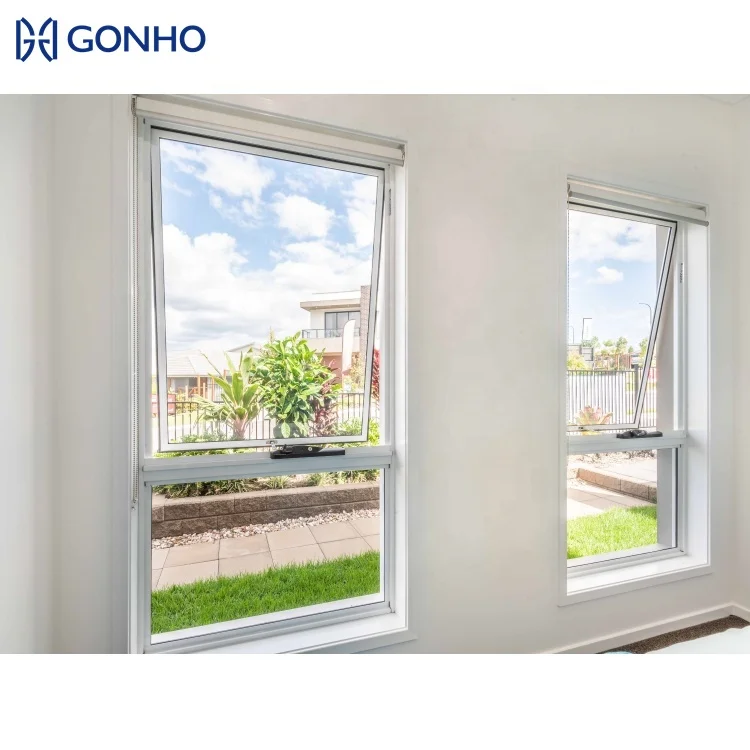 GONHO Customized Bulletproof Army Green Color Customized Double Tempered Glass Euro Design Awning WIndow With Fixed Panel