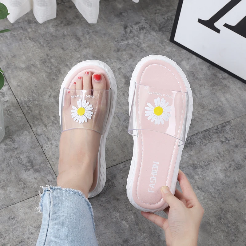 New Design Clear Daisy Lace Slippers Outdoor Indoor Slippers for Ladies