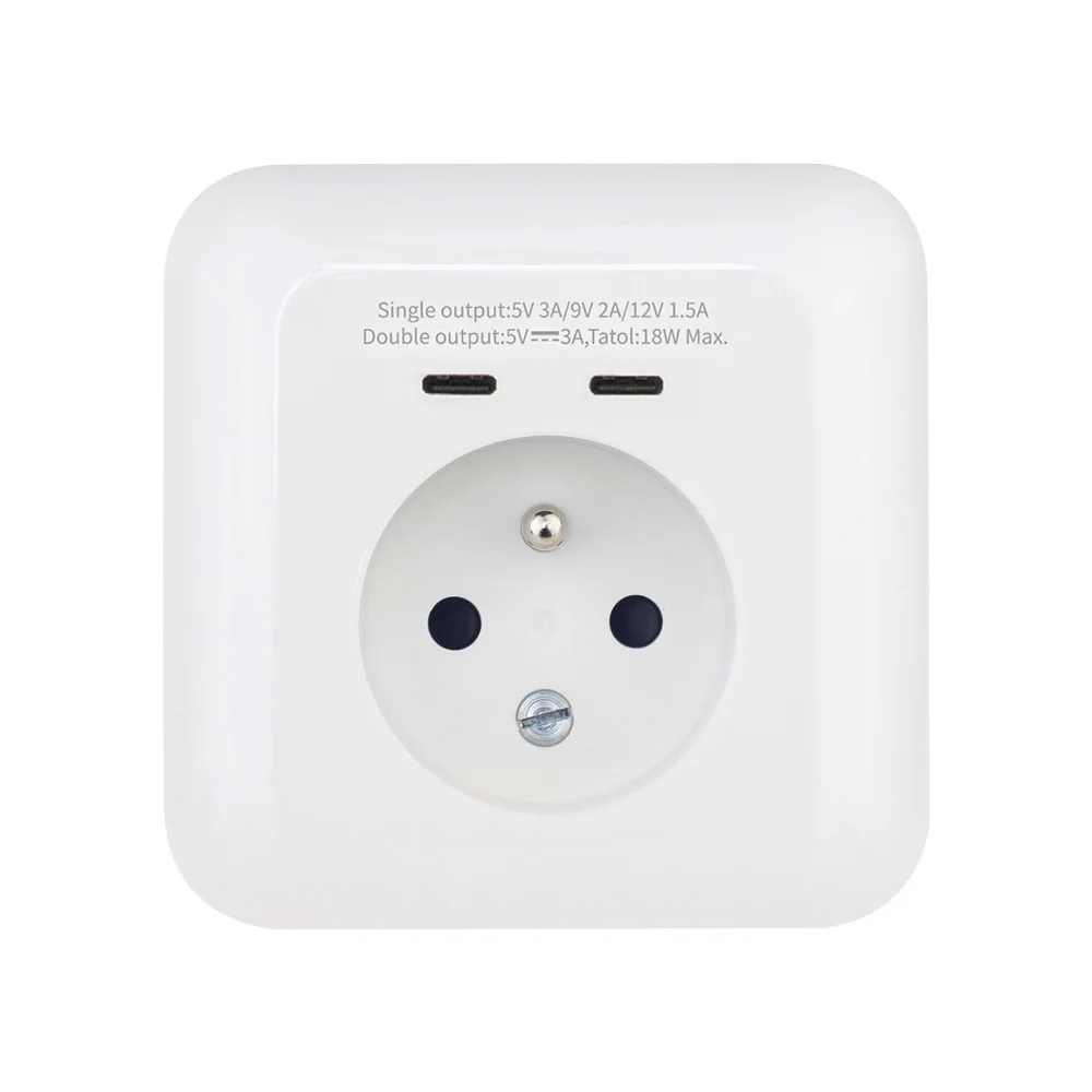 Wonplug New Arrival France Type C E F 3.0A Dual USB Type C Wall Charger French Wall Outlet Hot sell USB To Wall Outlet Adapter