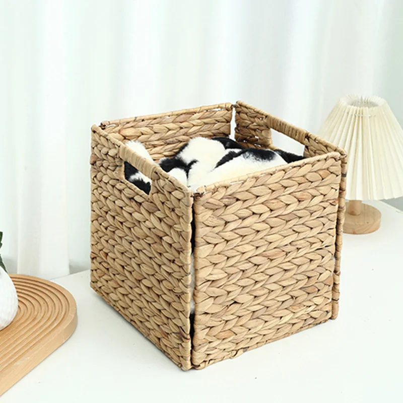 Water Hyacinth Rectangle Basket with Handles ,Wicker Storage Baskets Organizers for Home Decor Can decorate bedroom, bathroom