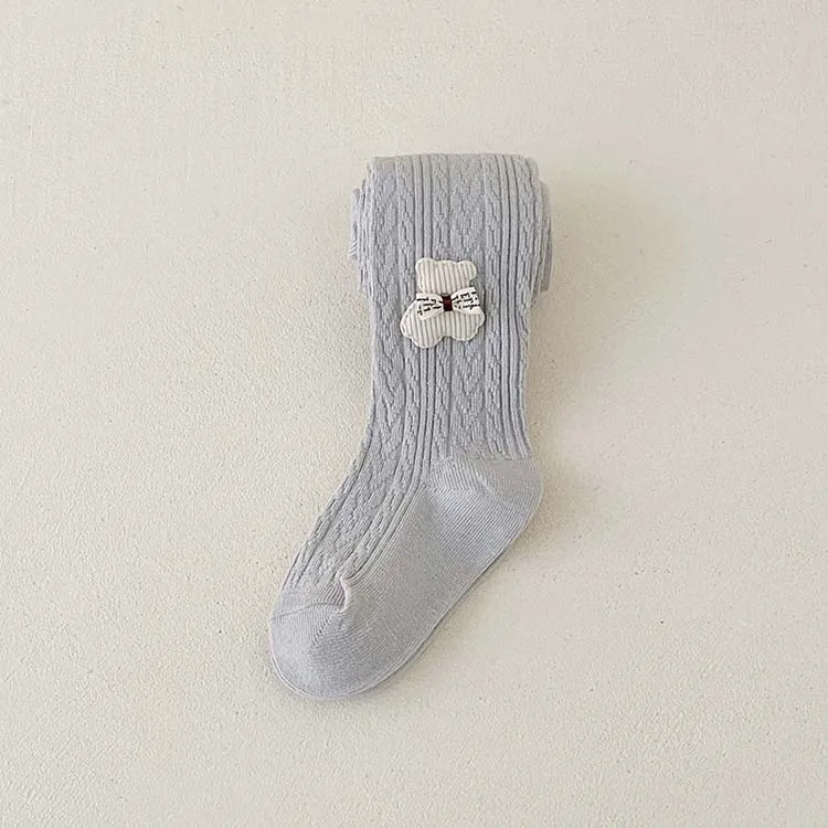 HY-1743 Ready to ship Korea style Solid color Pantyhose Infant Cartoon Bear Cotton Toddler Girl Kids Children Baby Tights