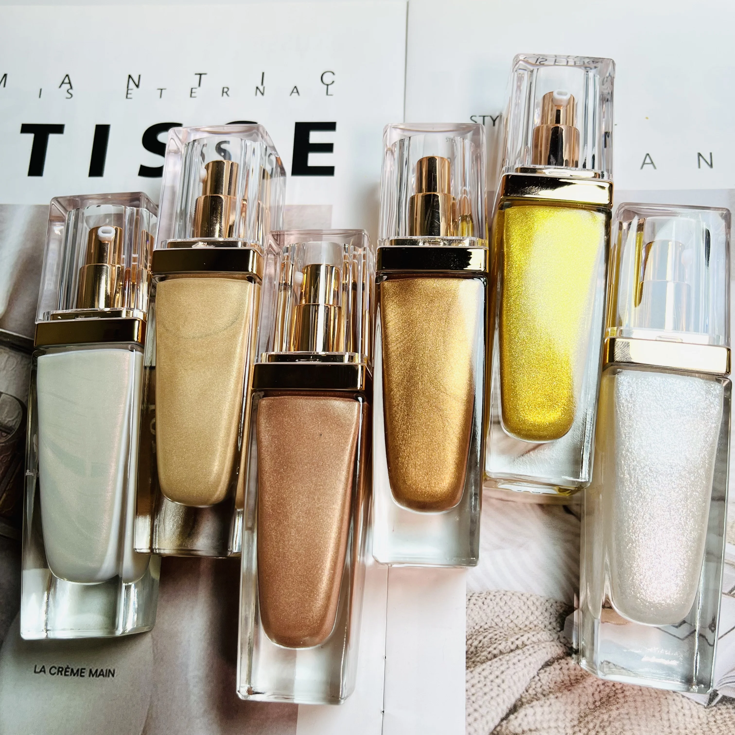 Оптовая продажа 6 видов цветов жидкий хайлайтер косметика макияж мерцающий Хайлайтер для тела