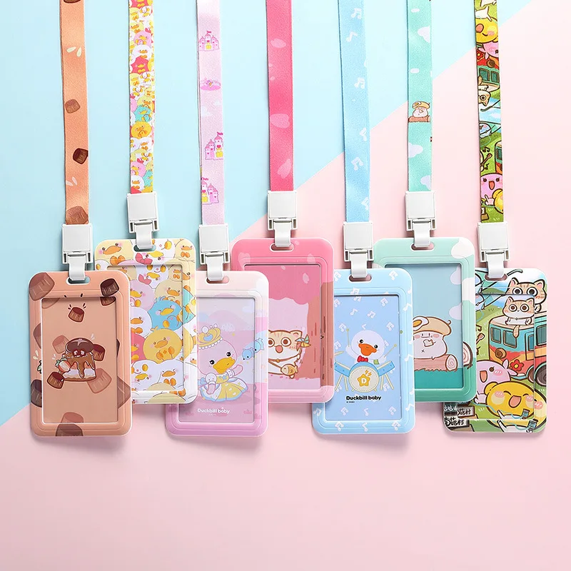School Student Cartoon Plastic Lanyard Card Holder Custom Business Photocard Credit Id Card Holder