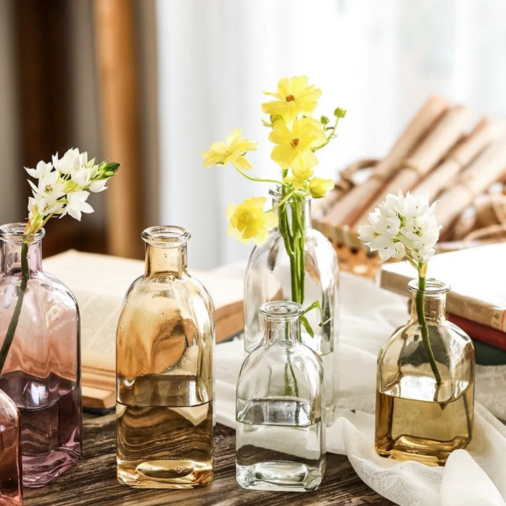 nordic creative square borosilicate coloured new gold rim blue wide mouth luxury wedding crystal brown glass vase