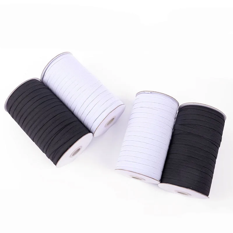 Double Fold Bias Tape White Black Flat Knitted Braided Elastic Band Braided Elastic Rope Stretch Strap Cord Roll 6mm for Sewing