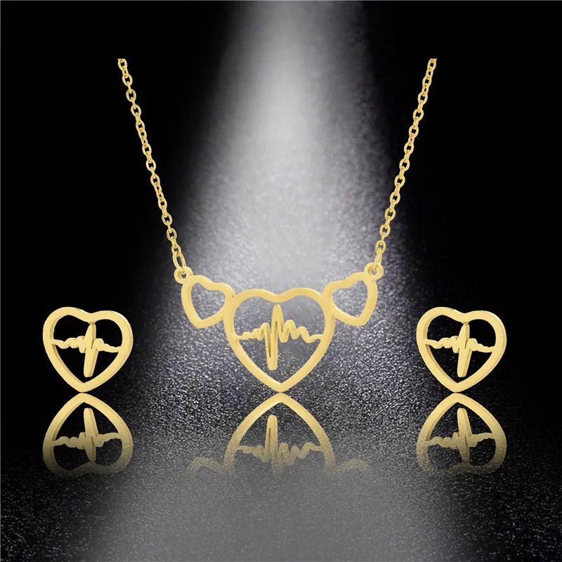 New Arrivals Fashion stainless steel jewelry sets pendant necklace and stud earrings jewelry set