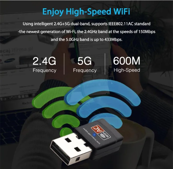 Высококачественный USB-ключ с бесплатным драйвером PIX-LINK 600 Мбит/с двухдиапазонный USB-адаптер Wi-Fi сетевой