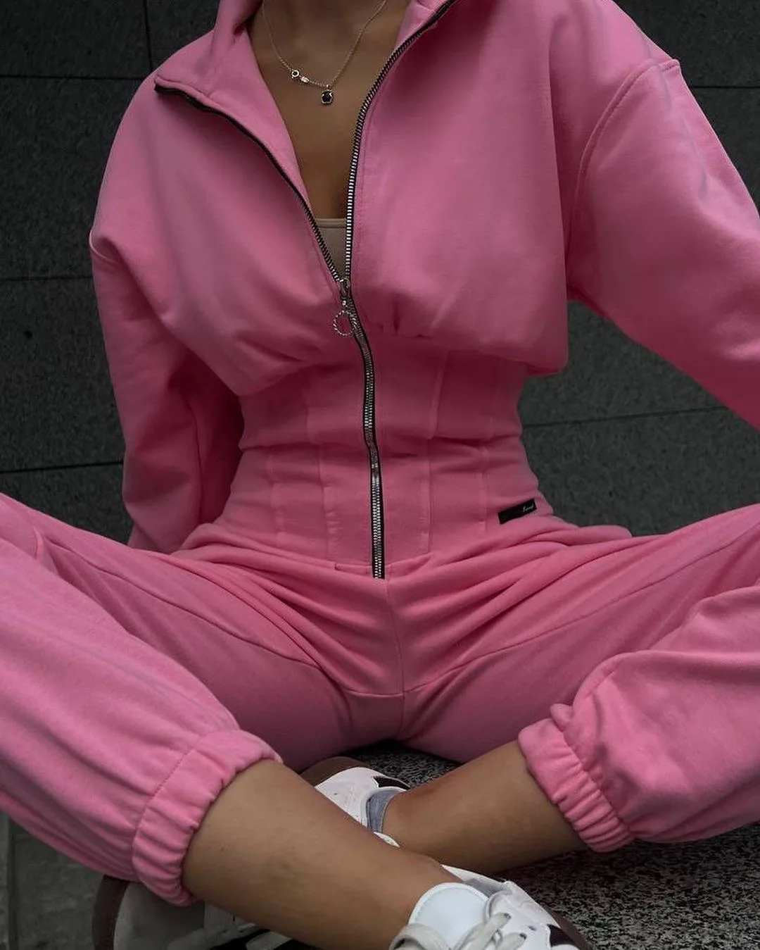 2023 Custom Uniform Casual Lapel Long Sleeve Zip Up Hoodie Workout Jumpsuits For Women 2023 Pants Set