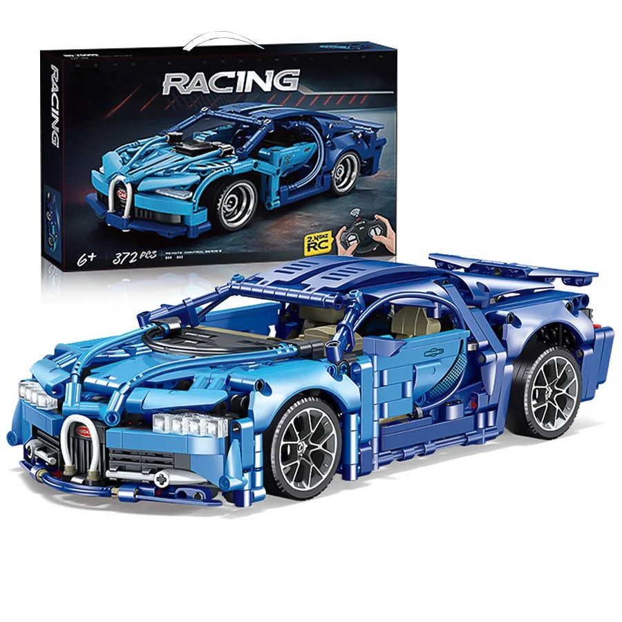 Blue Remote Control Racing Car 372pcs Building Blocks MOC Supercar Enlighten Bricks Toys for Birthday Gift
