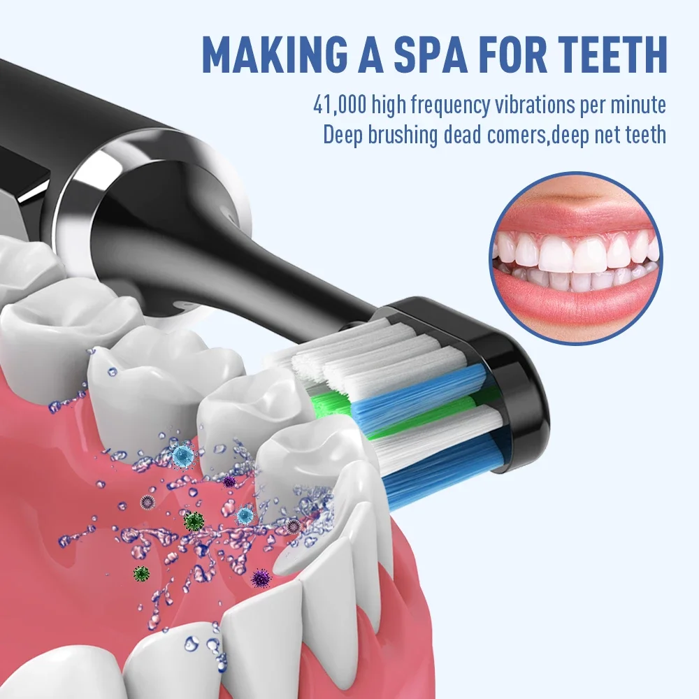 Smart Wireless Rechargeable Strong Clean Tooth Wall Holder Newest Screen Display Button Electric Toothbrush 5 Modes 10 Timers