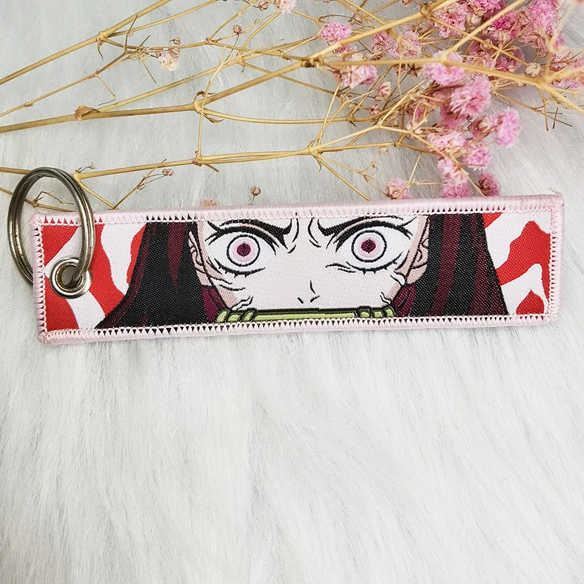 Custom Woven Logo Jet Tag Key Chain Embroidery Keychain Motorcycle Car Anime Key Tags